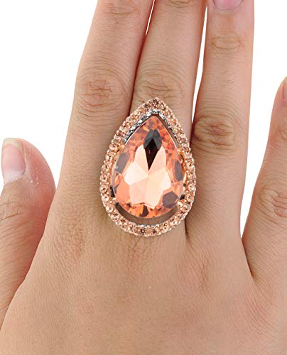 NYFASHION101 Radiant Teardrop Stone Adjustable Cocktail Statement Ring - color: Encircled Teardrop, Padparadscha/Gold-Tone