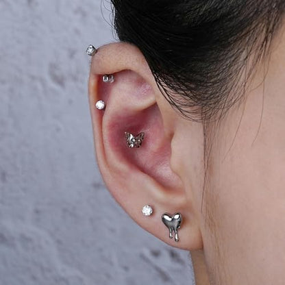 ASTM F136 Titanium Halloween Piercing Jewelry 16G 6mm 8mm, Cartilage Flatback Earring Stud for Helix Conch, Hypoallergenic, Nickel free - color: Molten Heart - Tit