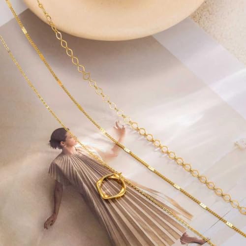 Gold Layered Necklaces for Women, 14K Gold Plated Paperclip Snake Chain Necklace Set, Dainty Coin Cross Tear Pendant Layering Choker Necklaces, Simple Trendy Stackable Jewelry Gifts - color: 3PCS / Twisted Circle & 2 Chains