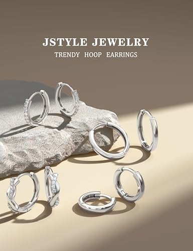 Jstyle Small Gold Hoop Earrings for Women Hypoallergenic Earring Stacks | 4 Pairs Huggie Hoop Earrings, Cartilage Earring Set for Sensitive Ears, Comfort Waterproof Earrings, Ideal Jewelry Gift - color: Silver Style2