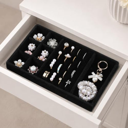 Jewelry Drawer Organizer Inserts Black Velvet Jewelry Tray Stackable Insert | Jewelry-Organizers and Storage for Drawers Drawer Inserts Earring Organizer for Women Storage Display Rings Stud Necklaces