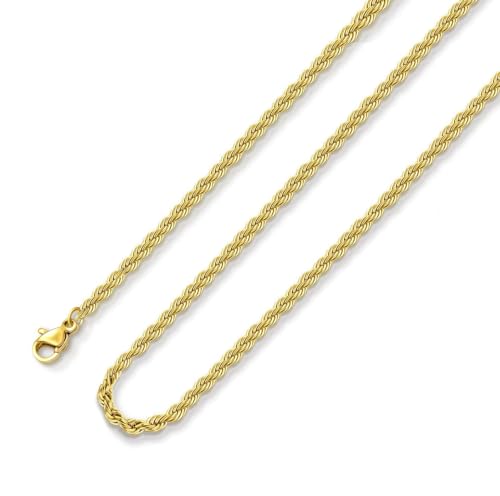 24K Gold Plated Rope Chain Stainless Steel Twist Chain Necklace Men Women - color: 24K Gold-Plated, size: 16 Inches