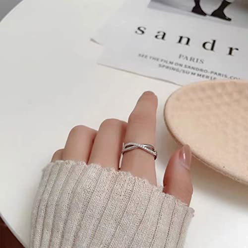 OOOPEL Sterling Silver Adjustable Ring S925 Silver Rings for Women Cubic Zirconia Twist Love Knot Dainty Ring Silver Minimalist Open Finger Rings Silver Thumb Sterling Silver Ring - color: figure eight ring CZ