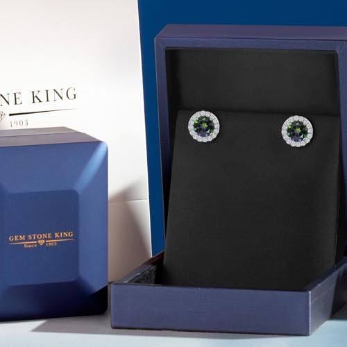 Gem Stone King 14K White Gold 6MM Round Gemstone Birthstone Stud Earrings with Removable Jackets and Lab Grown Diamond Accents | Gold Earrings For Women | Fine Jewelry Gift for Her Mom Women Wife - color: Green Mystic Topaz