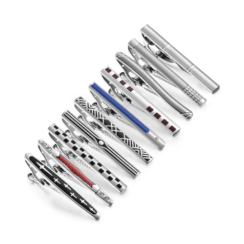 wynameleri Tie Pins for Men Silver Black 3 Pcs 10 PCS Short Tie Clip Set 2.3, 2.4 Inch Business Shirt Necktie Pinch for Men - color: T0310014