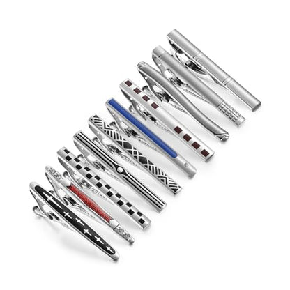 wynameleri Tie Pins for Men Silver Black 3 Pcs 10 PCS Short Tie Clip Set 2.3, 2.4 Inch Business Shirt Necktie Pinch for Men - color: T0310014