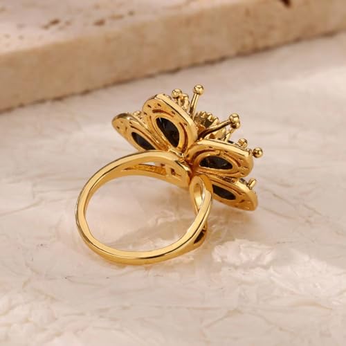 Gold Flower Ring for Women Trendy Silver Flower Statement Ring Adjustable Minimalist Rings Jewelry - color: Gold, style: Crystal Flower C