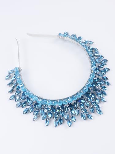 Bridal Rhinestone Headband Wedding Hair Accessories for Women, Pearl Crystal Headband Wedding Costume Headpieces for Brides Princess Quinceanera Christmas Party Prom Birthday(Light Blue) - color: Light Blue