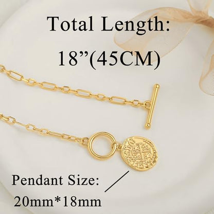 SOFYBJA Saint Benedict Necklace Drop 18K Gold Toggle Medallion Coin Cross Pendant Necklaces Religious Jewelry Catholic Gift for Women - color: Gold Irregular Cross