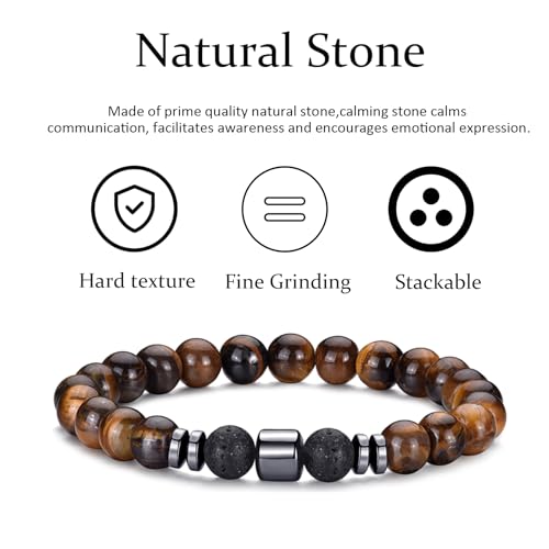 RANKEEF Tiger Eye Bracelet For Men 8MM Natural Stone Stretch Adjustable Black Crystal Beaded Bracelet for Men Women Gifts - color: 4,lava rock,tiger eye,white,black bracelet