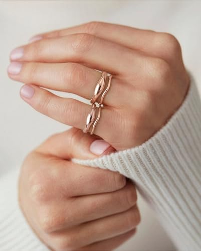 Gold Rings for Women Men Non Tarnish, Waterproof Chunky 14K Gold Plated Dainty Stackable Rings Trendy Statement Pinky Thumb Rings Engagement Eternity Wedding Band Ring Stacking Gold Jewelry Size 3 4 5 6 7 8 9 10 11 - color: Rose Gold, size: 4.5