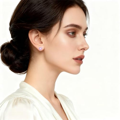 Light Pink Faux Pearl Stud Earrings, S925 Silver Posts Hypoallergenic for Women - size: 10mm