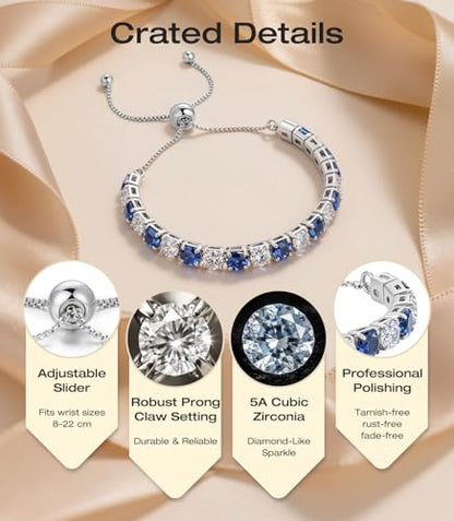 Lovans 14K Gold Plated Tennis Bracelets,White/Yellow/Rose Gold-plated Adjustable Cubic Zirconia Tennis Bracelet for Women - color: Silver, size: 6MM Blue