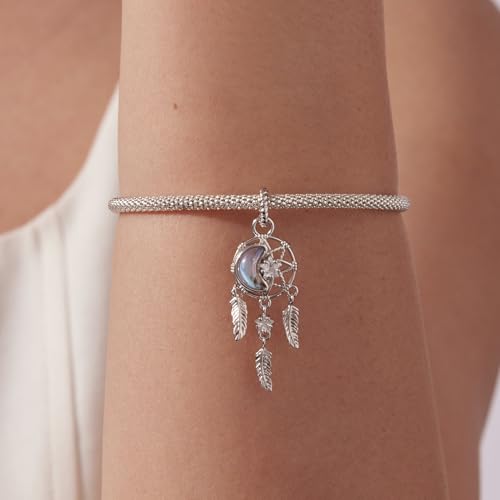 Animal Charms for Bracelets 925 Sterling Silver Bead Charms Bee Butterfly Fox Charm Fits Bracelets and Necklaces Cute Charms for Women - color: Moon and Star Dreamcatcher