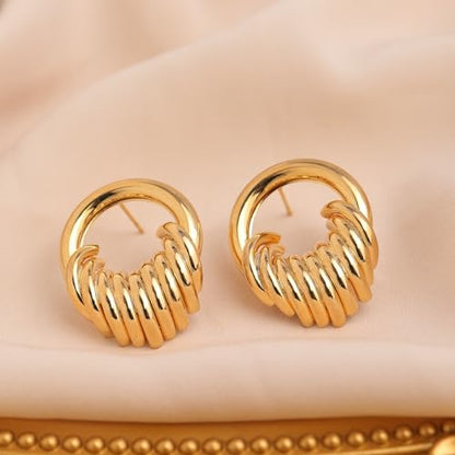 Jean Beau Chunky Gold Stud Earrings for Women Trendy Gold Plated Dangle Drop Prom Birthday Fashion Office Jewelry Gift - color: Circle