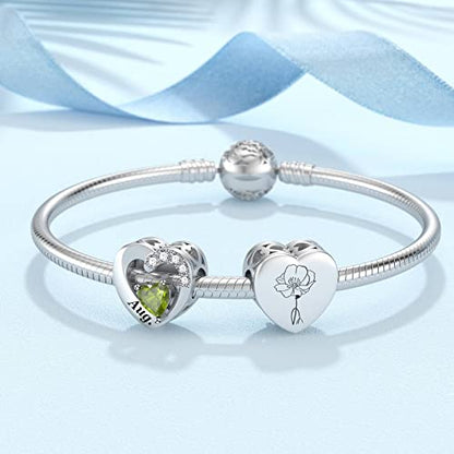 SEVENWELL Jan-Dec Birthstone Charms for Pandora Bracelets, Heart Charm | Fits Most European Charm Bracelets, Sparkling Heart CZ, Birth Flower Engraved, Gift Ready, Nickel-Free - color: August Birthstone Charm