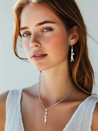 U7 Cat Pendant Necklace for Women Stainless Steel Cute Kitty Cat Jewelry Gift - style: Platinum (Necklace+Earrings)