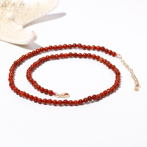 Simple 4mm Gemstones and Crystals Choker Necklace Unisex 16"-18" | Necklaces for Women Men, Adjustable, 40-45 cm Chain Length, Handmade, Spiritual Gemstones, Positive Energy, Daily Wear - style: Redstone