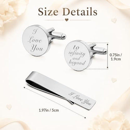 JUOOE Cufflinks for Men Tie Clip Set Cuff Links Personalized CuffLinks Gift for Groom Husband Father Boyfriend Stainless Steel Cufflinks Shirt Business Wedding Gifts - style: Silver I love you