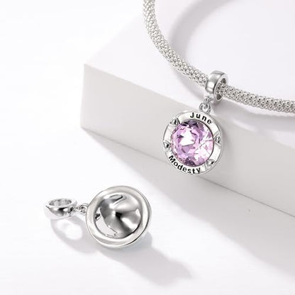 Birthstone Charms for Women Bracelets Birthday Bead Charms fit Pandora Bracelets Mothers Day Gifts for Women - color: 06-June(Alexandrite)