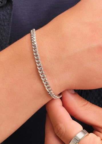 S925 Sterling Silver 6mm Cuban Link Chain Bracelets for Men,2.5mm Rope Chain Mens Bracelet Set for Men's&woman,Trendy hip-hop stacking Chain Gift Boyfriend/Girlfriend,Non Tarnish Hypoallergenic - style: Sterling Silver Cuban link