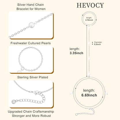 Gold Pearl Hand Chain Bracelet for Women, Adjustable Ring Chain | 14K gold-plated hand chain with pearl accents, adjustable for weddings, parties, birthdays, and daily wear - color: Pearl Chain Bracelet-SL