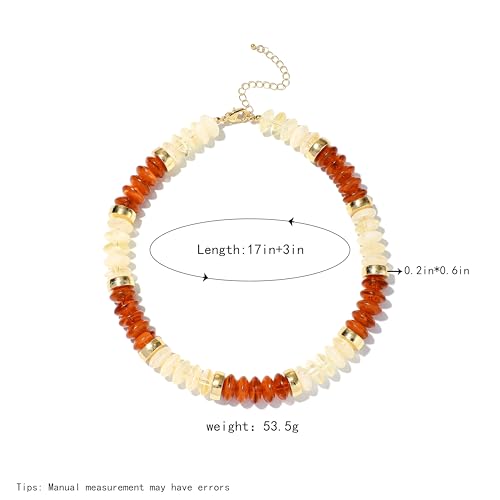RISHEGAE Chunky Beaded Necklace for Women Boho Resin Beaded Choker Necklace Adjustable Surfer Beach Strand Necklaces Gold Handmade Acrylic Beads Jewelry Gift for Women - color: Style 1brown