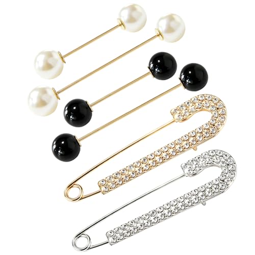 6PCS Artificial Pearl Brooch Pins for Women | Clothes Scarf Cardigan Shawl Decorative Pin, Shirt Sweater Clips, Retro Sweater Shawl Clips, Faux Crystal