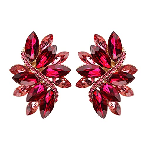 Rosemarie Collections Women's Dazzling Crystal Marquis Leaf Cluster Statement Clip On Earrings, 1.87" - style: Fuschia Pink Crystal Gold Tone
