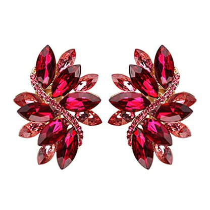 Rosemarie Collections Women's Dazzling Crystal Marquis Leaf Cluster Statement Clip On Earrings, 1.87" - style: Fuschia Pink Crystal Gold Tone