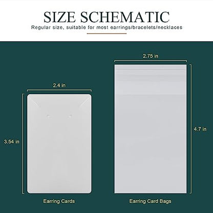 Earring Cards, Set Earring Making Supplies with 100 Pcs Earring Holder Cards 200 Pcs Earring Backs and 100 Jewelry Packaging for Earrings Necklace Jewelry Display, Jewelry Bags 3.5x2.4 Inches (White) - color: ZK100-White