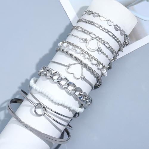 NEWITIN 49 Pieces Gold Jewelry Set for Women Fashion Costume Jewelry Gold Plated Necklace Bracelet Ring Earrings Set for Women - color: Silver Jewelry Set