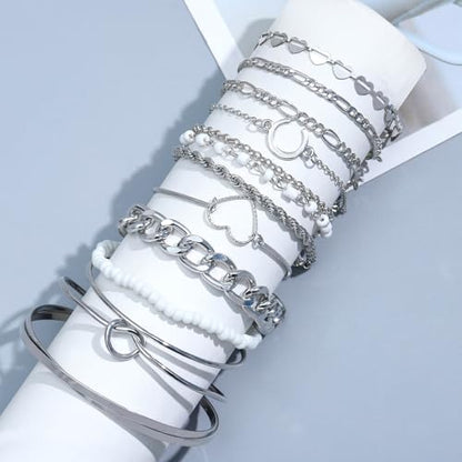NEWITIN 49 Pieces Gold Jewelry Set for Women Fashion Costume Jewelry Gold Plated Necklace Bracelet Ring Earrings Set for Women - color: Silver Jewelry Set