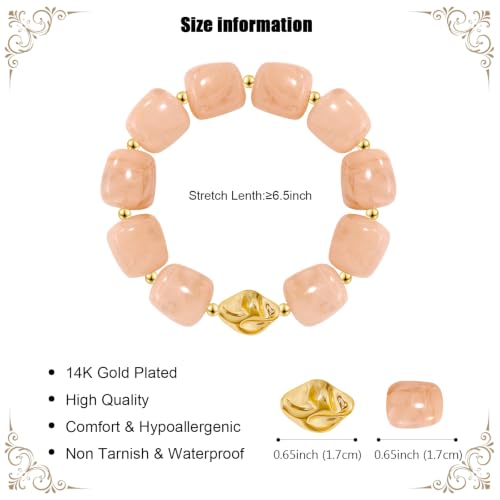 VIBILIA Chunky Beaded Bracelet for Women Multicolor Big Resin Acrylic Bead Elastic Stretch Bracelet, Trendy Statement Bracelets Boho Summer Beach Vacation Charm Jewelry - color: Square-Pink
