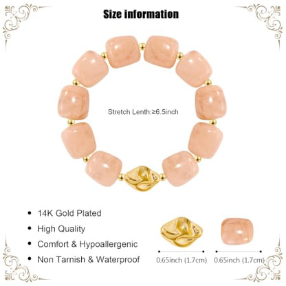 VIBILIA Chunky Beaded Bracelet for Women Multicolor Big Resin Acrylic Bead Elastic Stretch Bracelet, Trendy Statement Bracelets Boho Summer Beach Vacation Charm Jewelry - color: Square-Pink