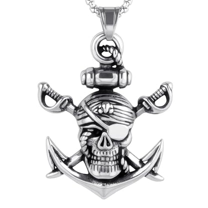 Stainless Steel Gothic Y2K Punk Rock Emo Biker Pendant Necklace | Cosplay Vintage Viking Alt Edgy Fashion Charm Necklace Jewelry for Men Women Active Daily Wear - style: Skull Pirate Anchor
