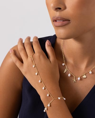 PAVOI Hand Chain Bracelet for Women, 14K Gold Plated Adjustable Ring Chain | Hand Chain Bracelet, Ring Bracelet Hand Chain, Arm & Body Jewelry - style: Pearl Station