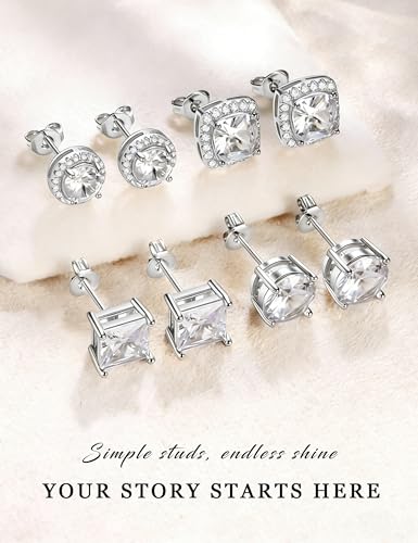 Stud Earrings for Women Men Gold Plated Earring Studs Cubic Zirconia - color: Silver