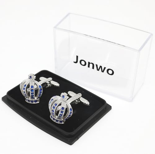 Royal Crown Blue Crystal Cuff Links for Men Lady in Gift Box Unisex Cufflinks for Business Wedding Anniversary Dress - size: one size (Pack of 2)