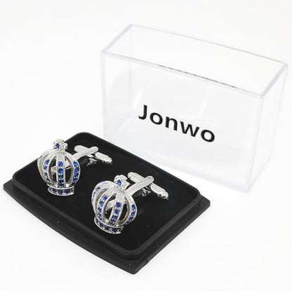 Royal Crown Blue Crystal Cuff Links for Men Lady in Gift Box Unisex Cufflinks for Business Wedding Anniversary Dress - size: one size (Pack of 2)