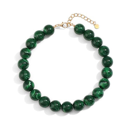 Chunky Necklaces for Women Trendy 20MM Large Resin Beaded Necklace Bold Statement Chunky Choker Necklace Boho Beads Summer Beach Jewelry - color: Emerald