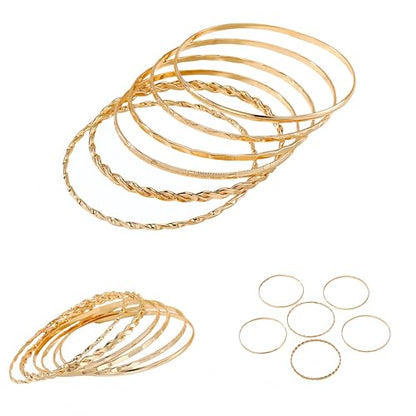 6-Piece Multi Layer Bangle Set,Gold Stackable Bracelets for Women - Non-Tarnish Simple Fashion Boho Jewelry for Daily & Party Wear