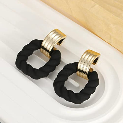 RUOFFETA Rectangle Earrings for Women, Acrylic Square Earrings Twisted Geometric Statement Jewelry - color: Black Gold