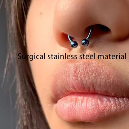 16G Horseshoe Rings Surgical Steel Nose Septum Horseshoe Hoop Earring Eyebrow Tragus Lip Rings Daith Helix Piercing Jewelry for Women Men 6-12mm Smily Piercing Jewelry - color: 18G Silver Septum rings lip rings