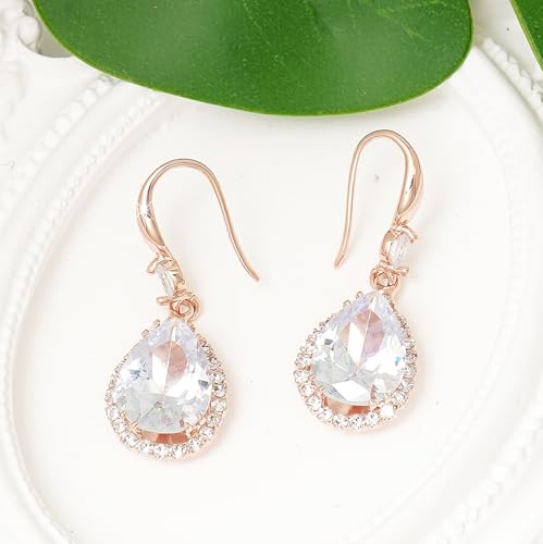 Crystal Drop Earrings for Women Cubic Zirconia Teardrop Earrings Sparkling Rhinestone Dangle Earring - color: Gold White