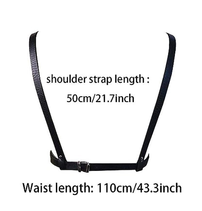 Mens Black Leather Armors Suspenders Shoulder Strap Body Chest Harness Chain Belt Adjustable Gay Punk Clubwear Costume - color: Black1