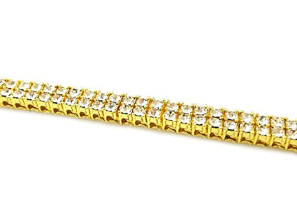 HH BLING EMPIRE 14K Gold and Silver Bracelets Diamond Tennis and Cuban Link Bracelet for Men Women Hip Hop Jewelry - color: 2 row tennis-Gold, size: 8.5"