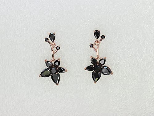 Faship Gorgeous CZ Crystal Floral Necklace Earrings Set - color: Black / Rose gold plated