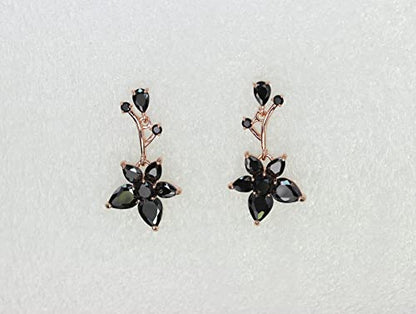 Faship Gorgeous CZ Crystal Floral Necklace Earrings Set - color: Black / Rose gold plated