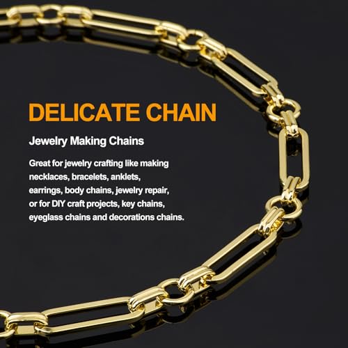 KYUNHOO 5 Meters Light Gold Plated Jewelry Making Chains on Spool | Chunky Iron Jewelry Chain Roll Circle and Paperclip Chain Link for Crafts - color: Paperclip Circle Gold